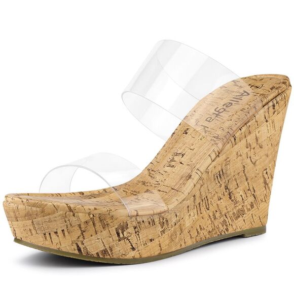 Platform Heel Transparent Straps Wedge Heels Sandals Clear - Picture 1 of 6